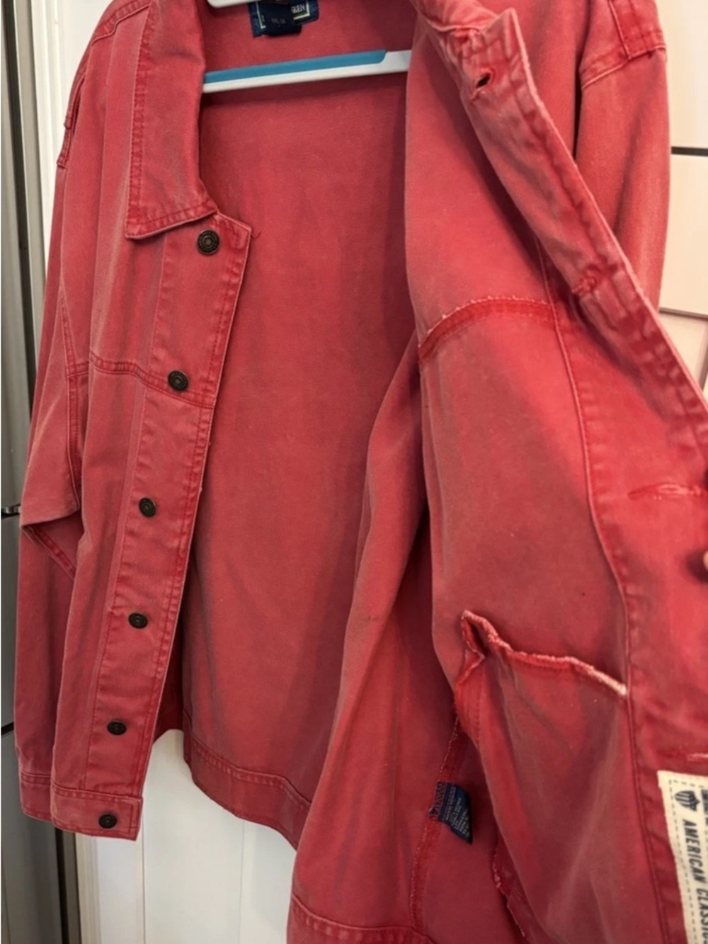 90S Rare Vintage Men’s Chaps Ralph Lauren Red American Flag Denim Jacket Sz M - Picture 11 of 12